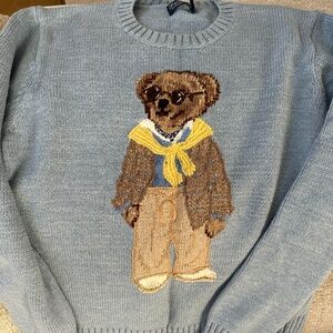 Ralph Lauren Polo Bear Cotton Crew Neck Jumper Chambray Marl Women's Size M